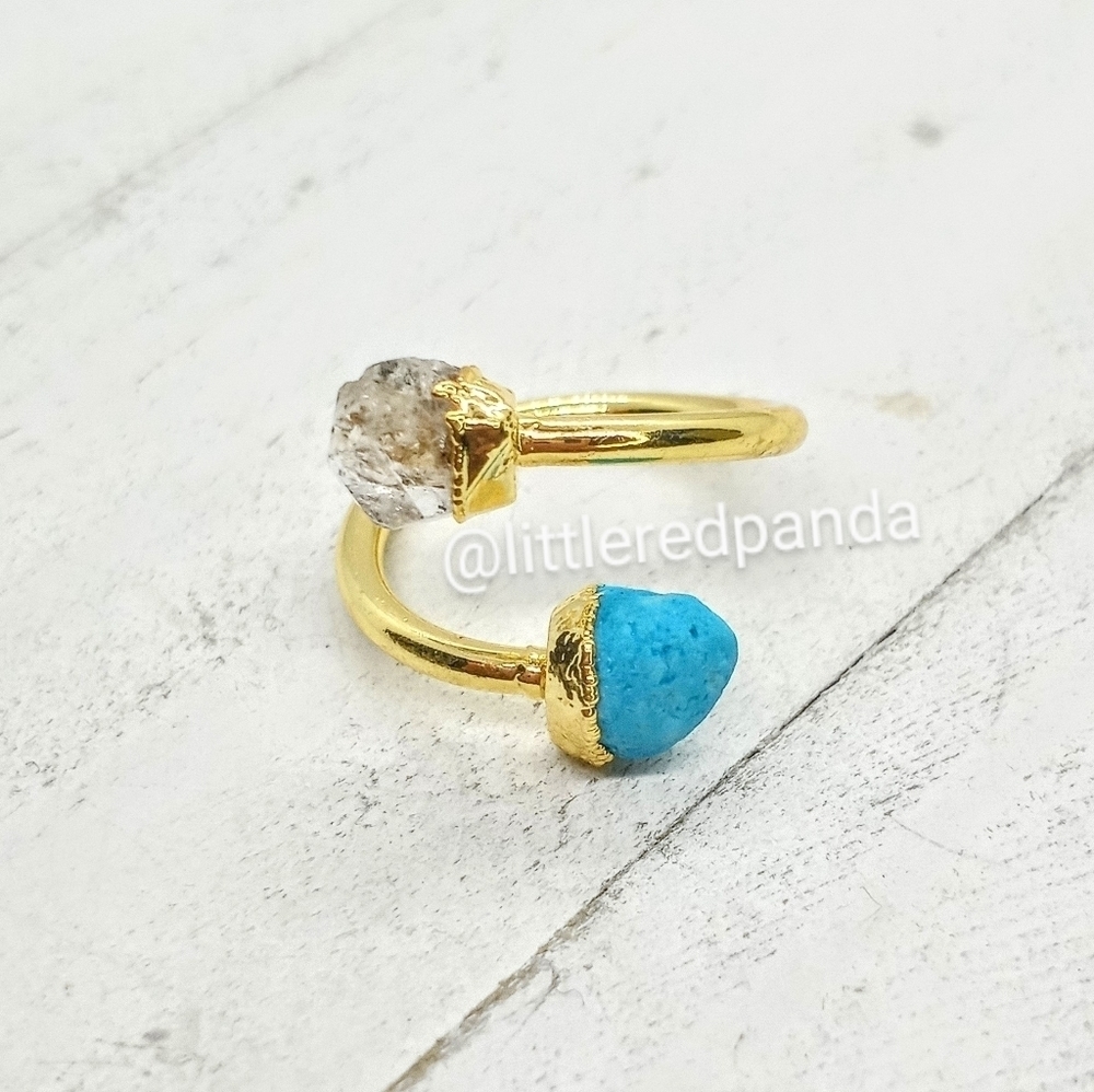 Herkimer and turquoise 18K plated wrap ring - Picture 4 of 4